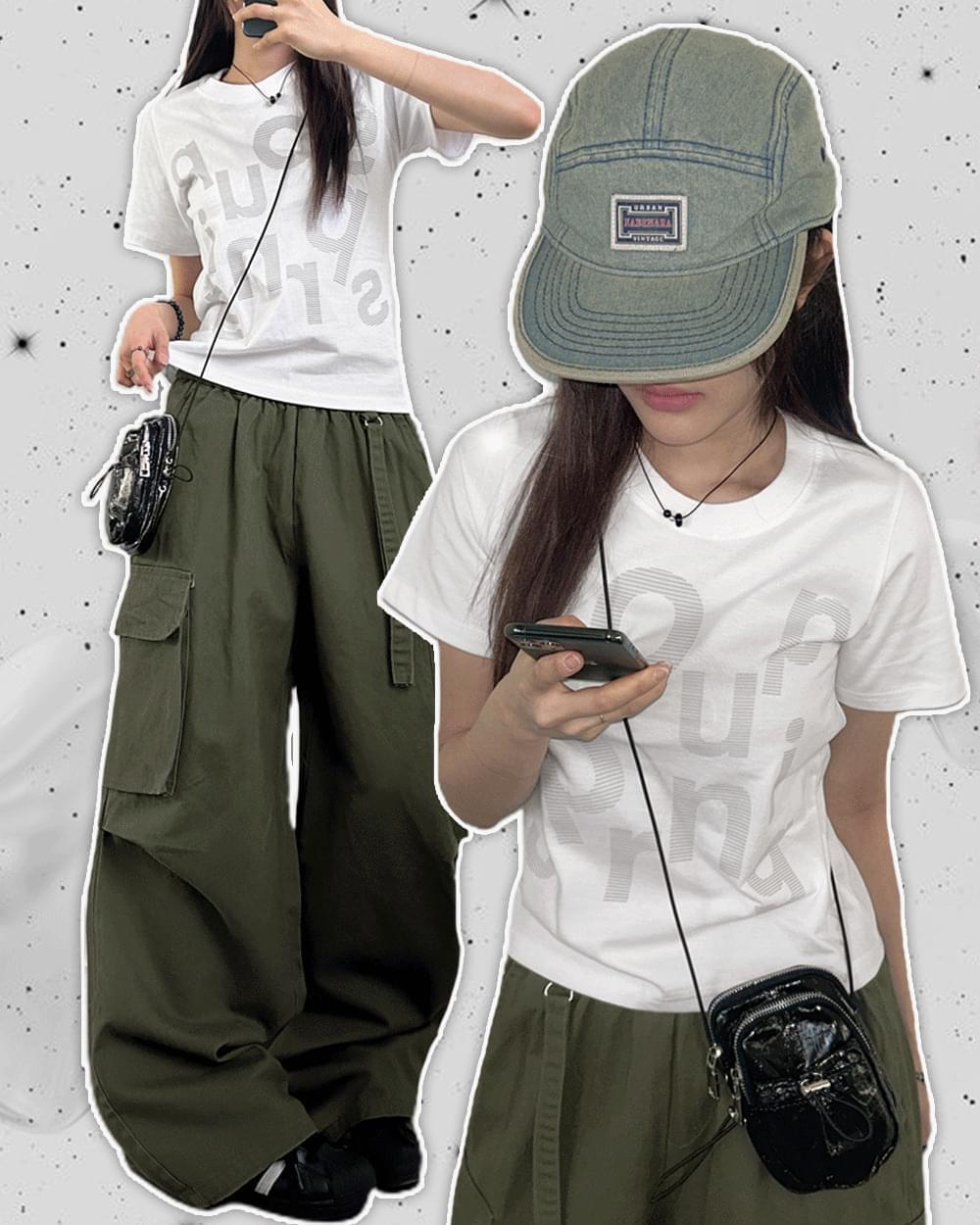 Souping English Lettering Semi Crop Short Sleeve T-Shirt (Ships Today)