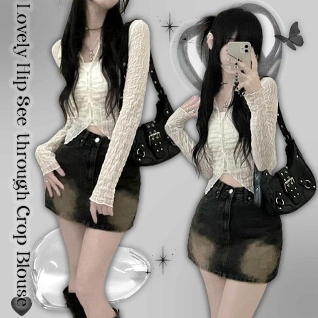 Levicara wave see-through crop blouse