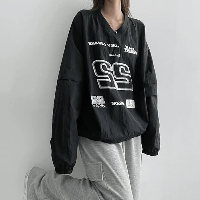 Hirit V-Neck two-way jersey Sweatshirt tee