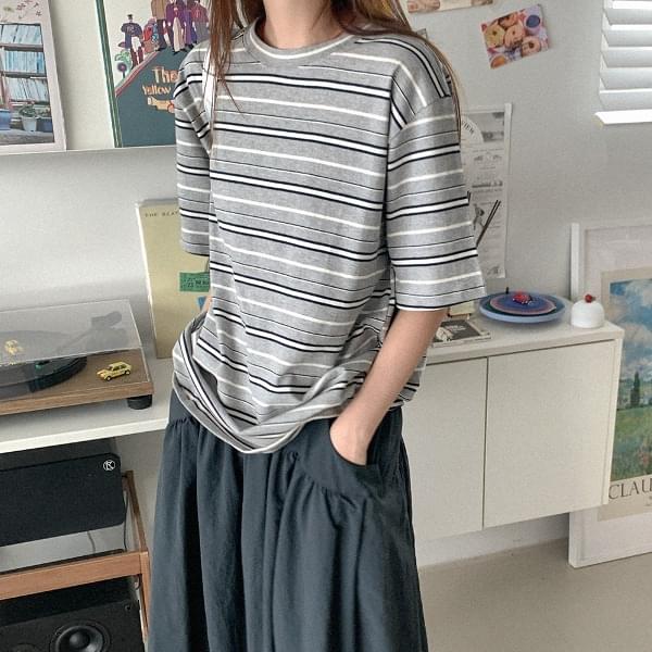 Markings Cotton Dangara Striped Sleeve T-shirt