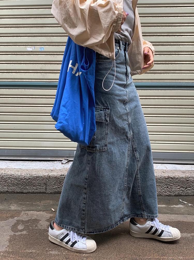 cargo washing denim skirt