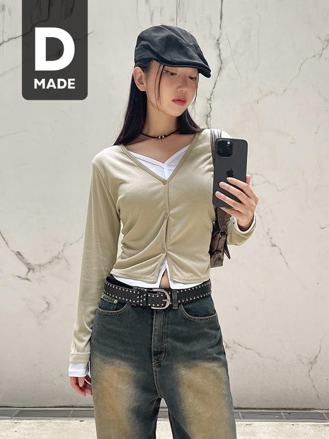 Big size 66-99 double color layered V-Neck long sleeve t-shirt cardigan