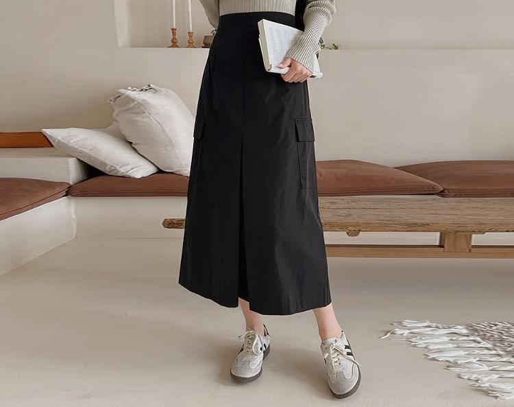 Karodien cotton back banding cargo long skirt