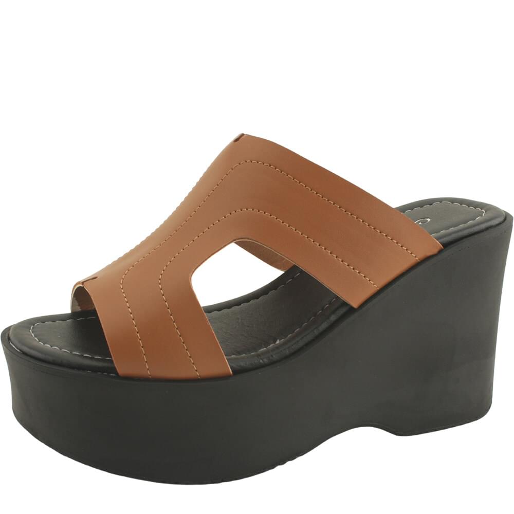 Stitched heel high heel slippers camel