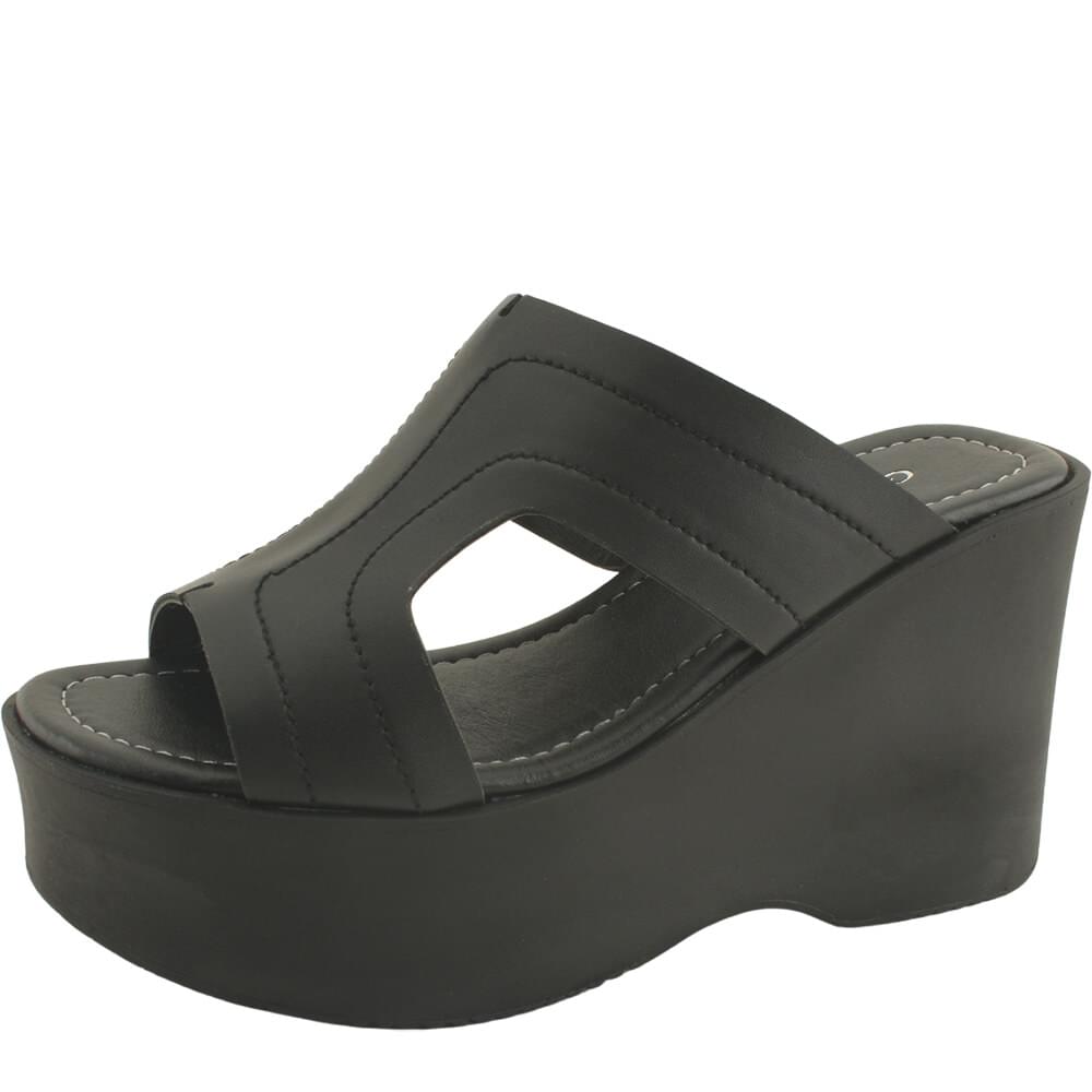 Stitched heel high heel slippers black