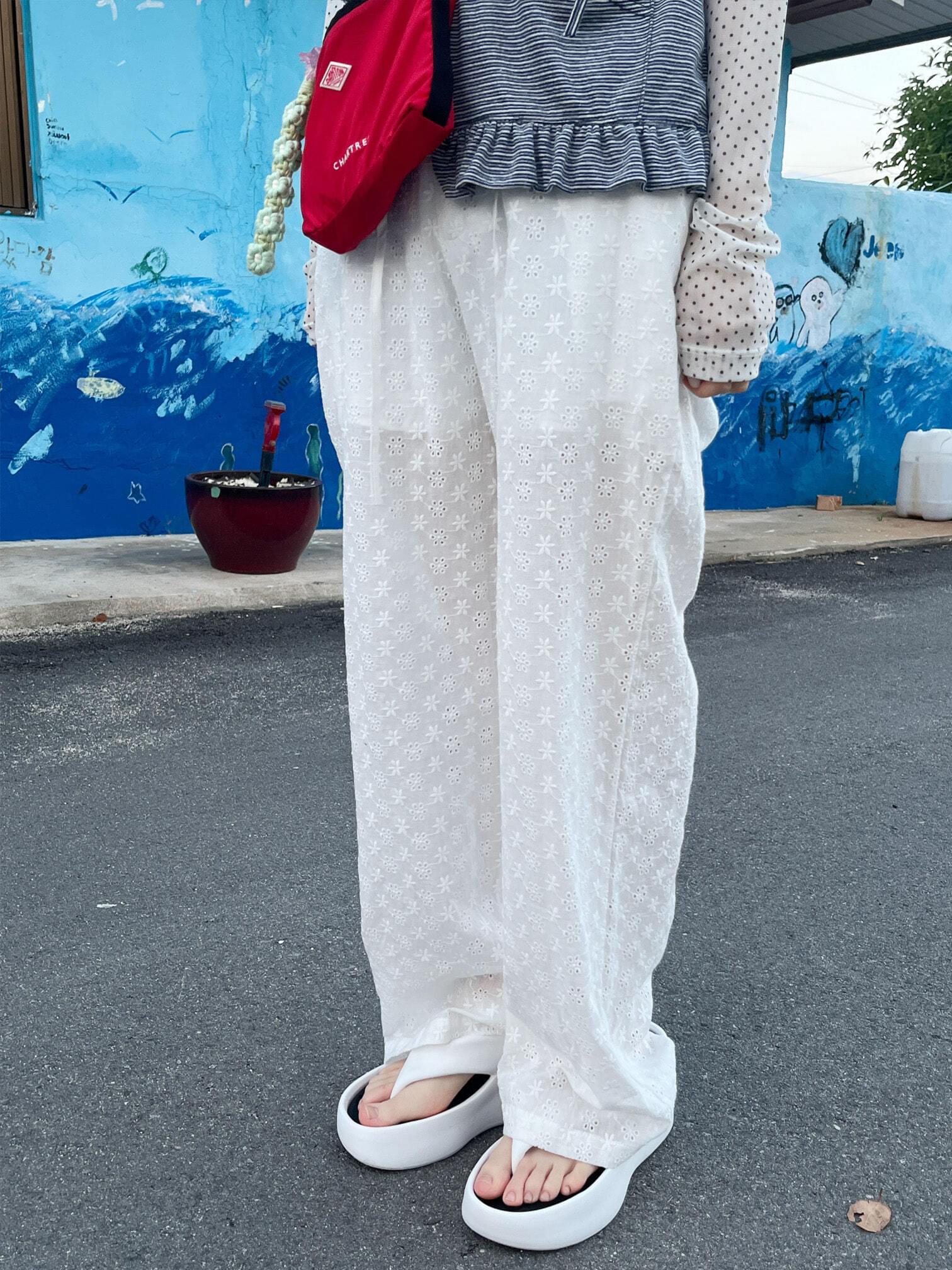 Flower Punching Ivory Pants
