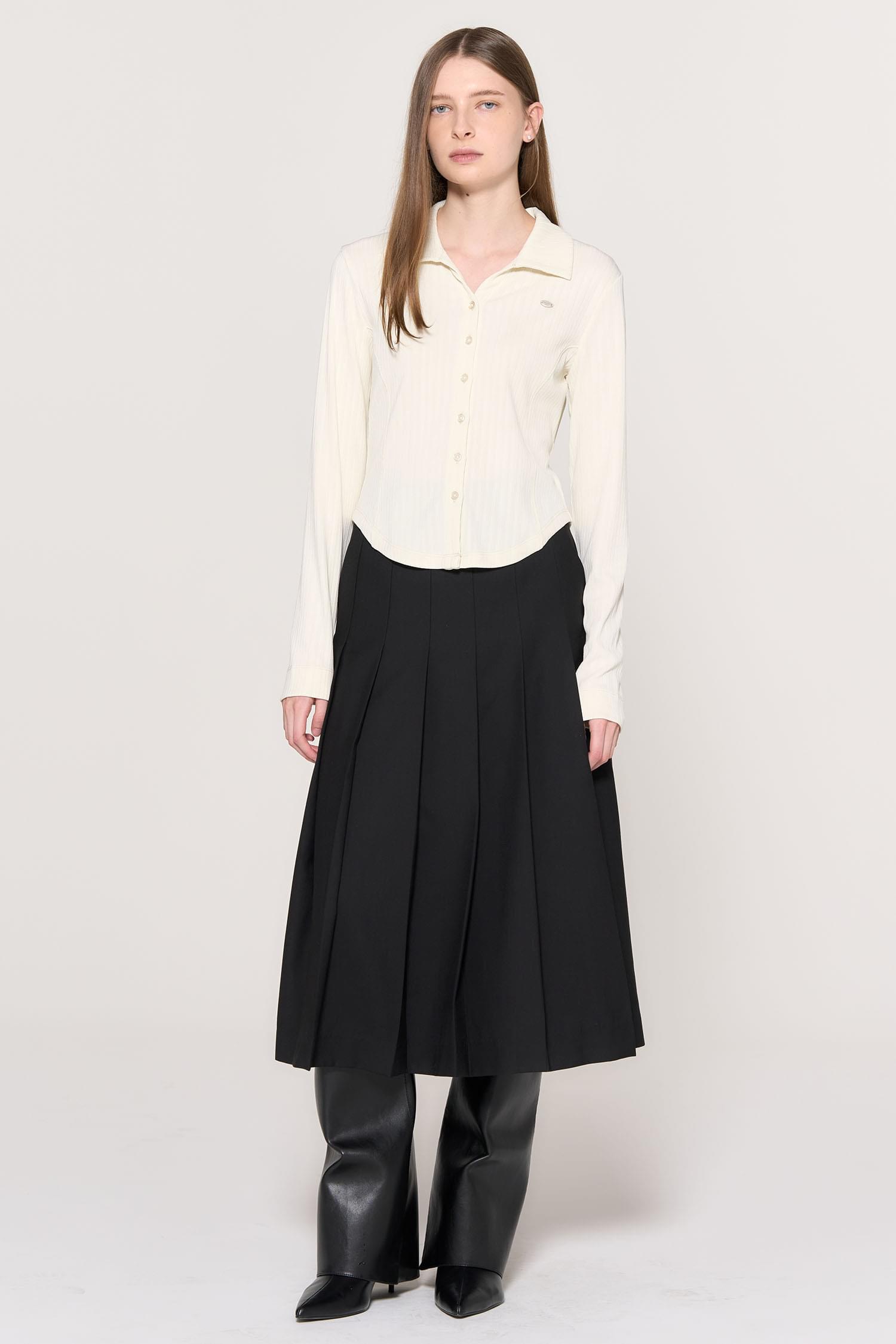 WOMAN Open collar ribbed shirt