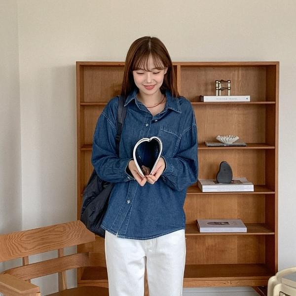 On the fit cotton denim shirt