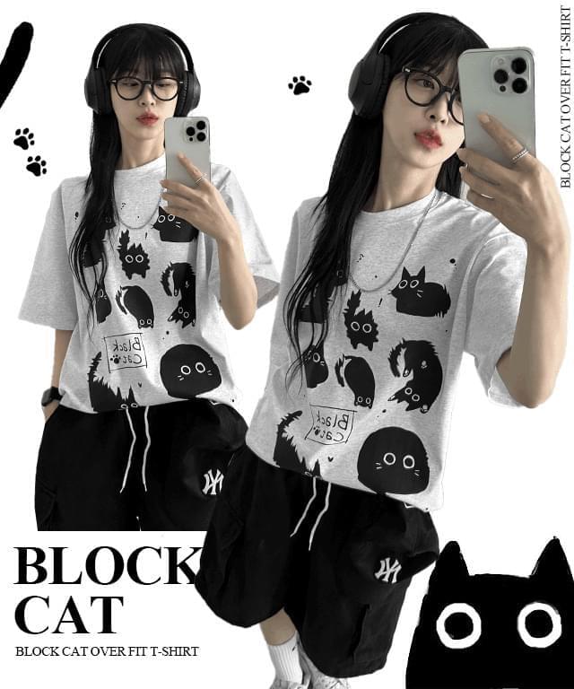 Block Cat Overfit Short Sleeve Tee (Ships Today)