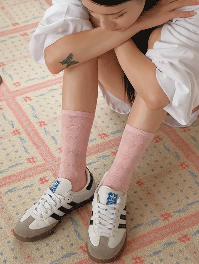 See-through pleated summer diamond socks 6color