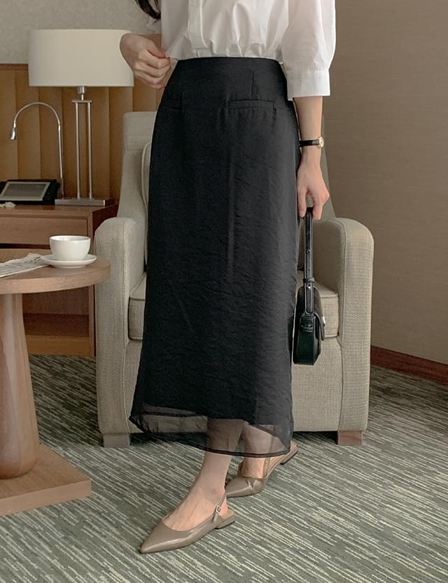 Beauty See-Through Organza Layered Long Skirt 77546