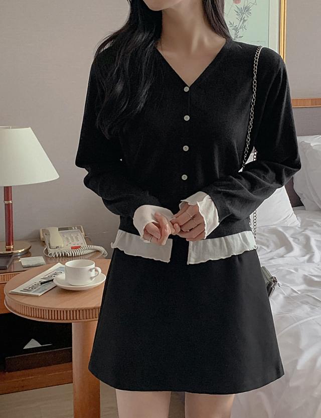 Yeri Ring Layered Color Block Wool Knitwear Cardigan 77490