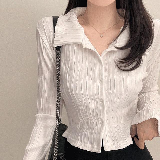 Delicate wave pleated pleated shirt blouse