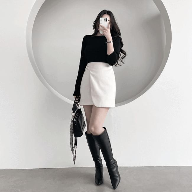 Ribbon wrap mini woolen skirt in 3 colors