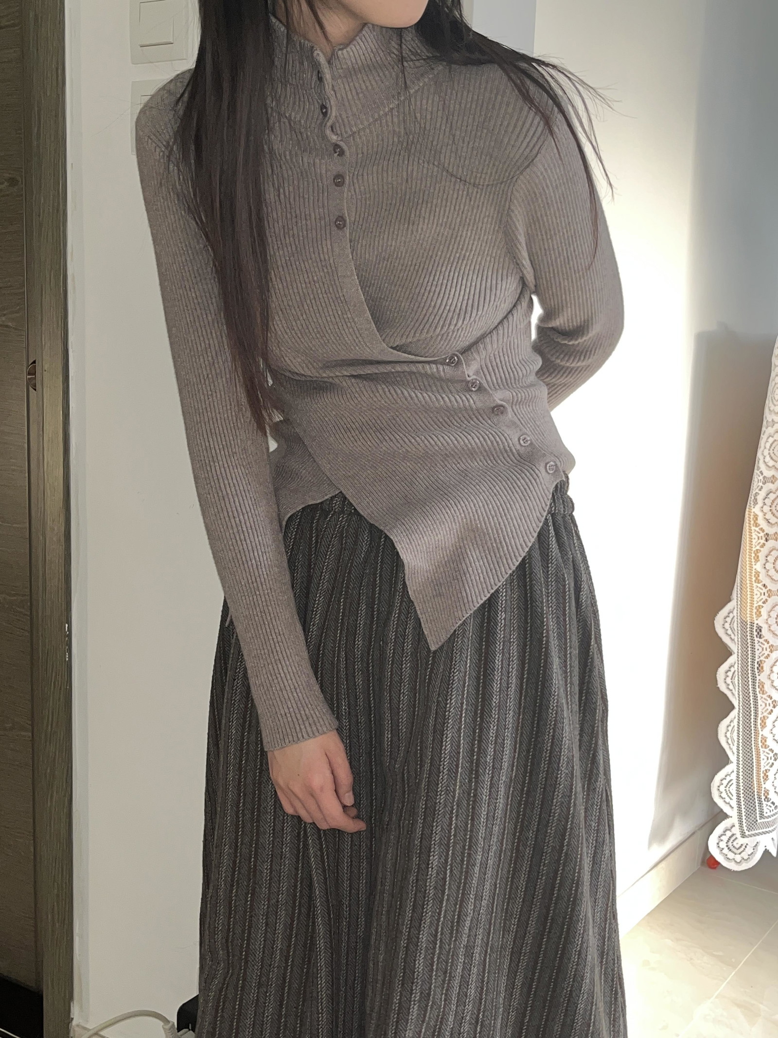 Cross Button Half Turtleneck