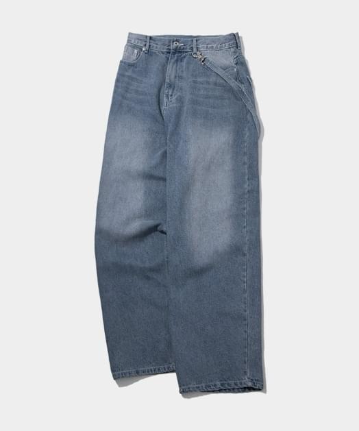 Unisex Hidden String Wide Faded Washed Balloon Denim Pants