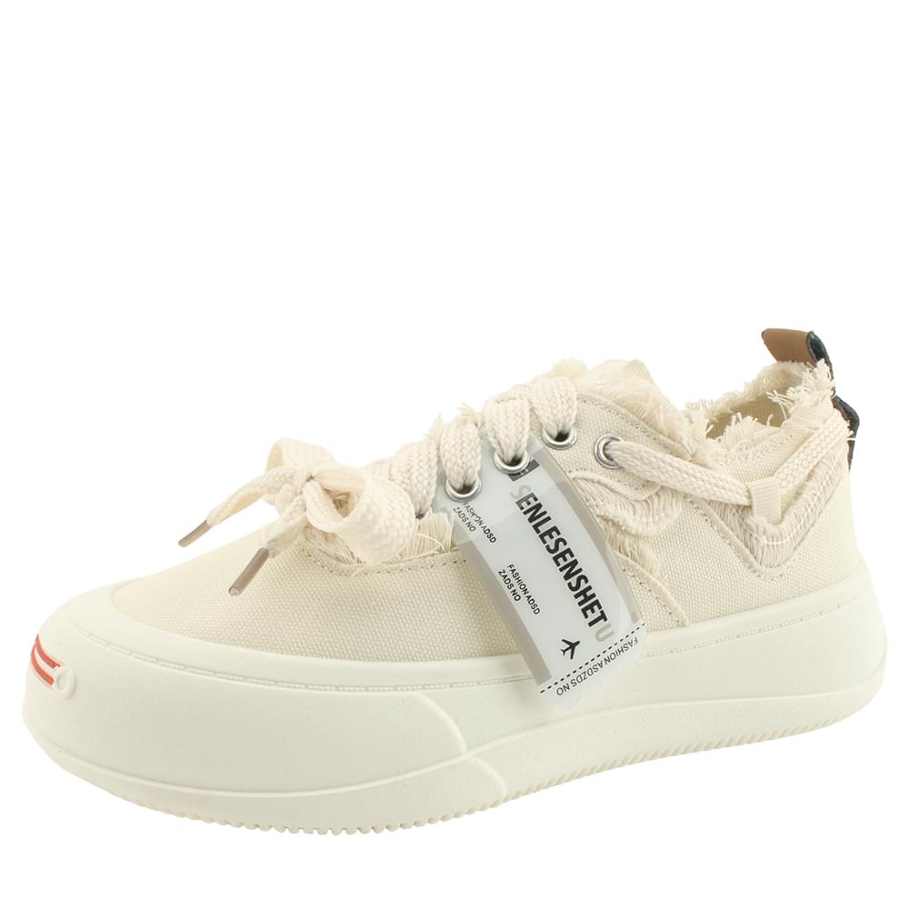Ribbon Vintage Canvas Low Top Sneakers White