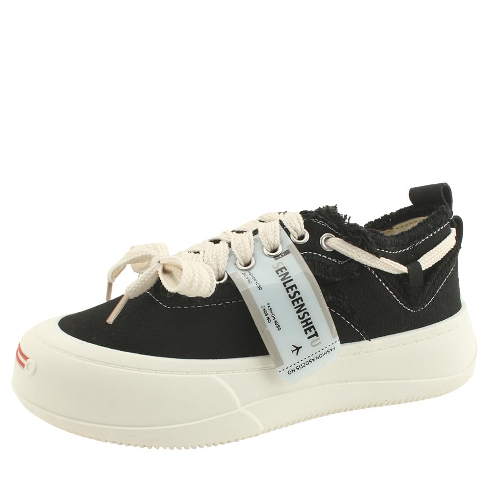Ribbon Vintage Canvas Low Top Sneakers Black