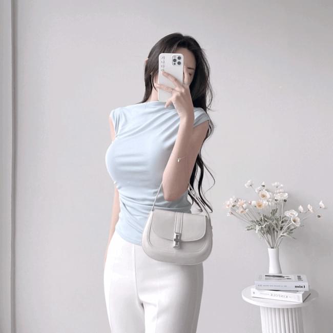Ganadaran sleeveless cap sleeve tight shirring slim tee 4 colors
