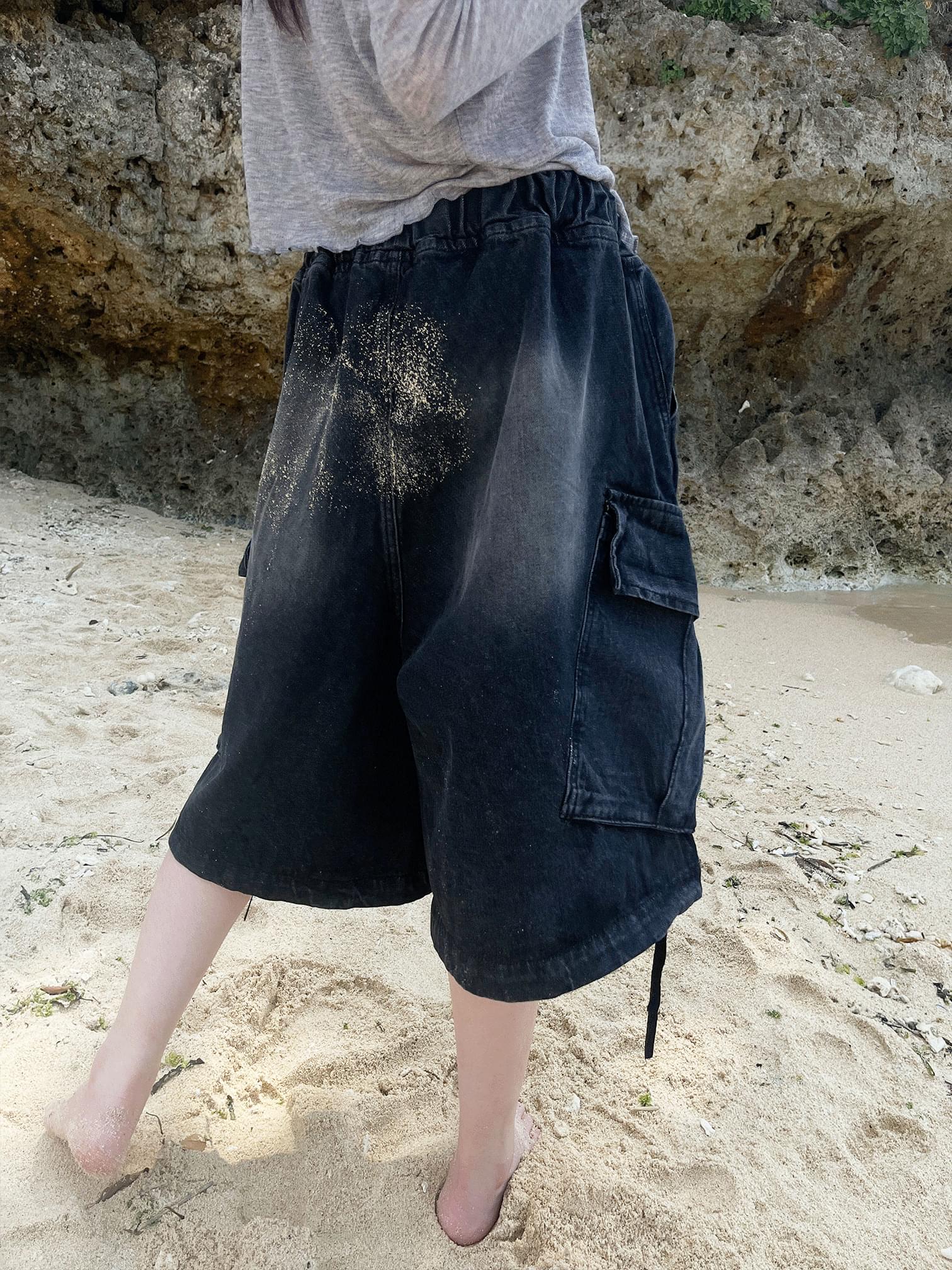 Overfit jogger bermuda denim