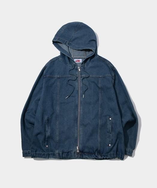 Denim Vintage Hooded String Two Way Zip Up Jacket Jacket