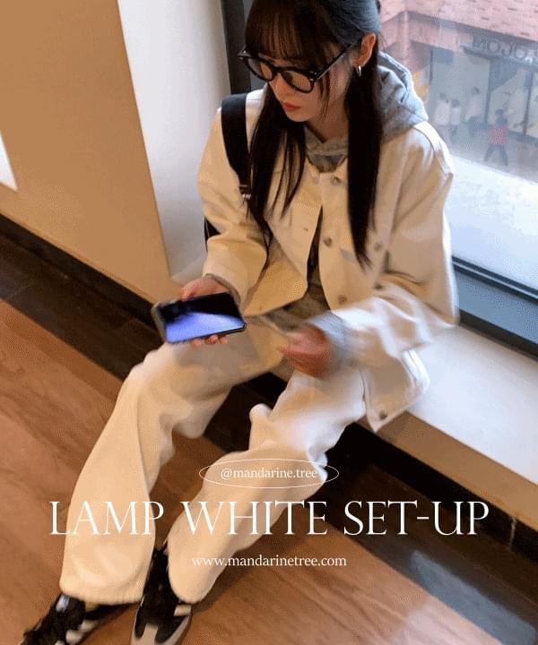 Lamp white cotton jacket wide straight cotton pants two-piece school start look set-up 1 color