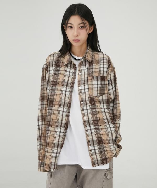 No.05 Vintage Nerd Over Check Shirt Beige Brown