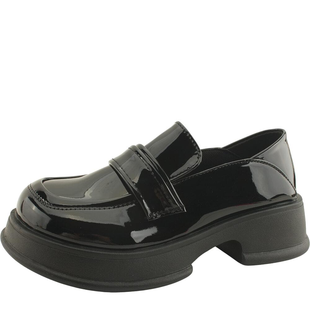 Trendy high heel simple loafer shoes 5cm enamel