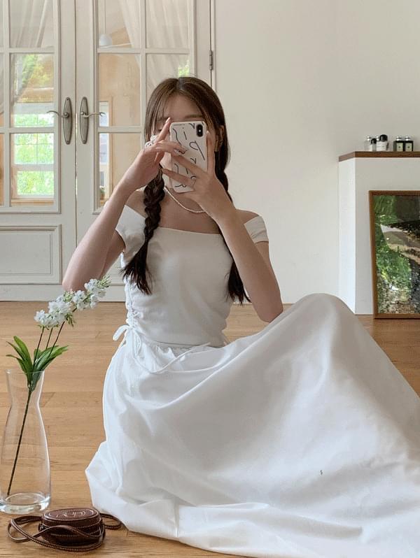 Renne string shirring off-shoulder long Dress - 2color (Ships Today)