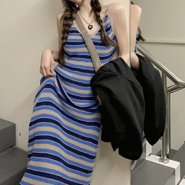 Kanya Striped Knitwear Sleeveless Long Dress (Ships Today)