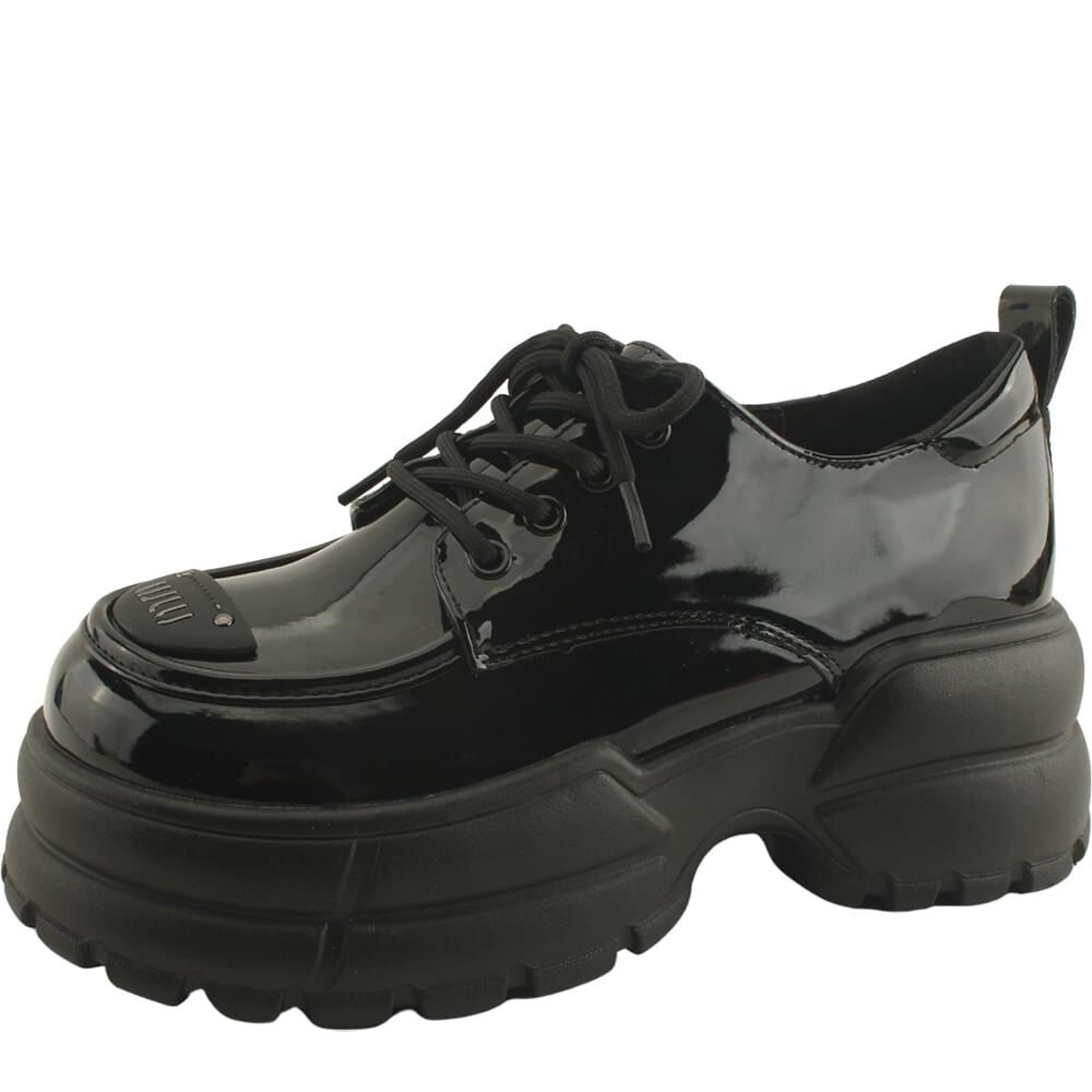 Thong mid heel lace-up height-increasing loafers 7cm enamel size 225 230