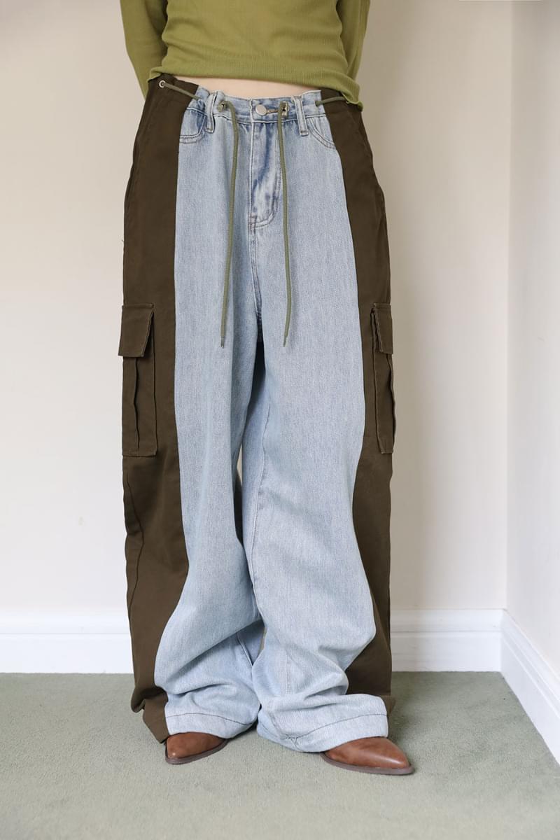 String color blocking wide pants