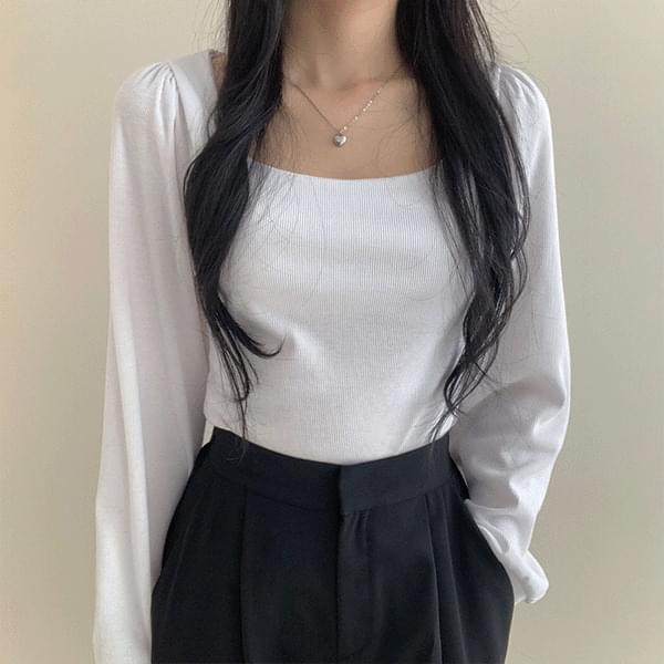 D.E.L. Shirring Square Neck Ribbed T-Shirt