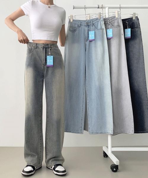 ~2XL Summer Cooling Hooded Faded Long Wide Denim Pants (Ships Today)