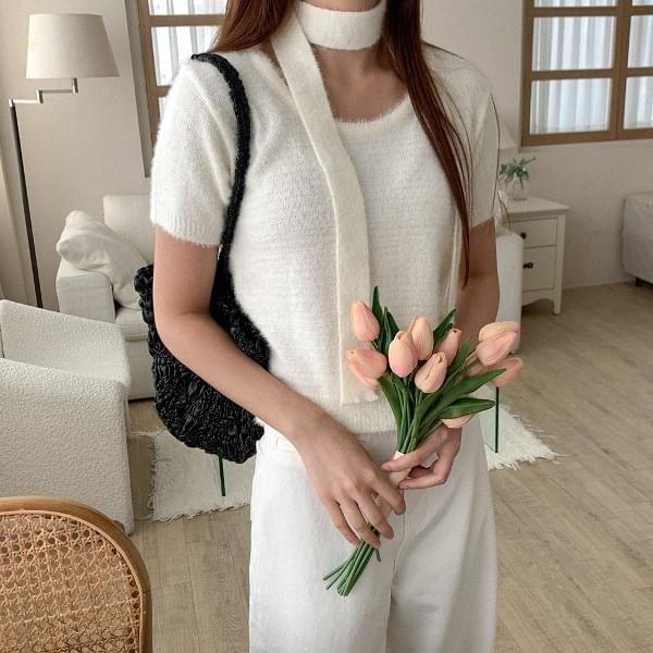 Nensha Muffler Mink Short Sleeve Knitwear