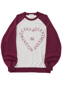 心形字母拼色長袖圓領寬鬆上衣