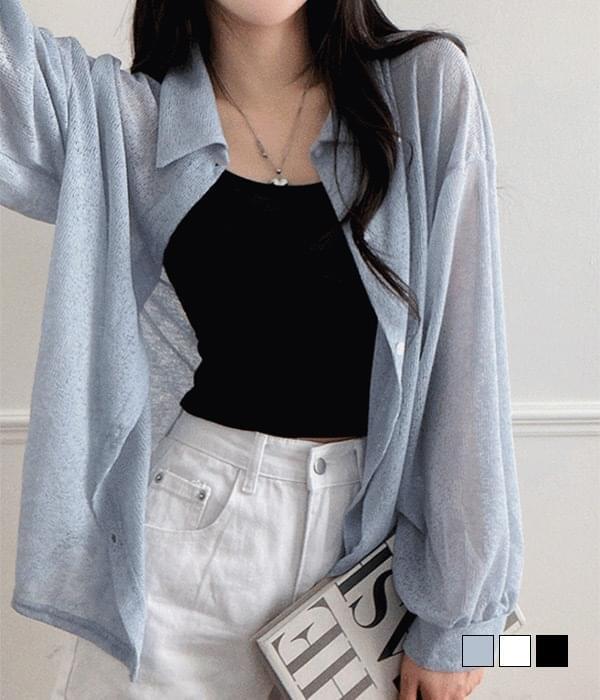 Wide fit, summer see-through Boxy-fit shirt cropped sleeveless two-piece set (Ships Today)