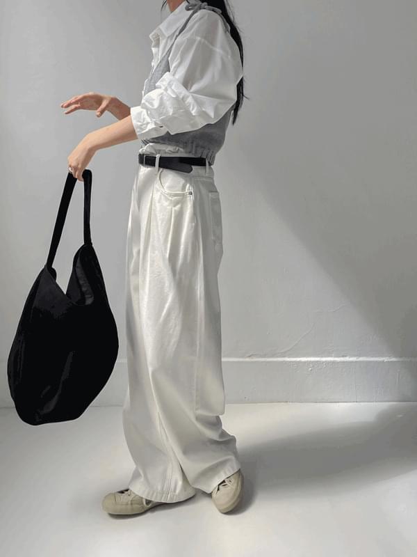 【INCHANT ME】[Belt SET] Stern Pintuck Cotton Wide Pants Belt SET! FW] Stern Pintuck Wide Denim Pants (5C) - INCHANT ME