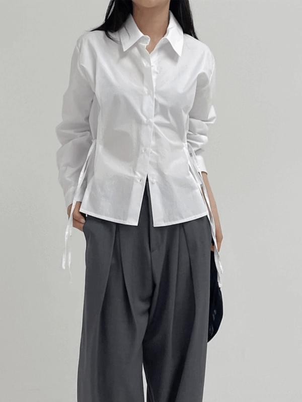 Ribbon poplin Loose-fit shirt (Ships Today)