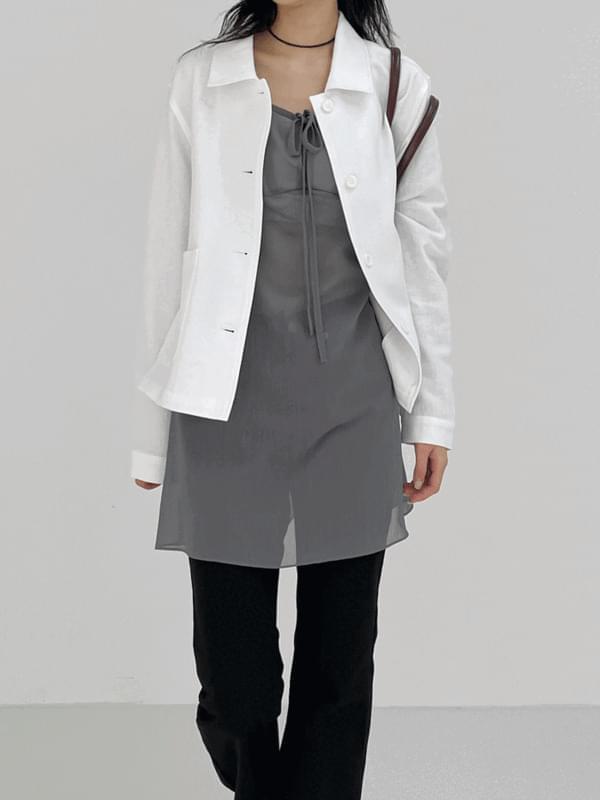 Collared linen Loose-fit jacket (Ships Today)