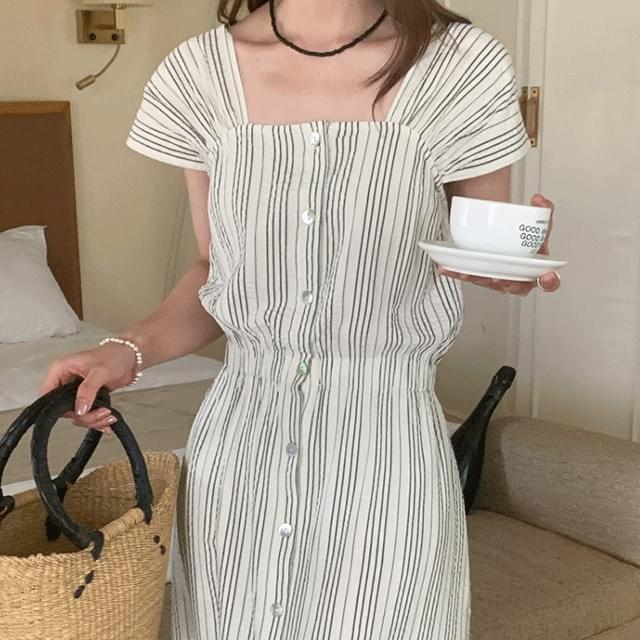 Mania Square Stripe Long Dress (Ships Today)