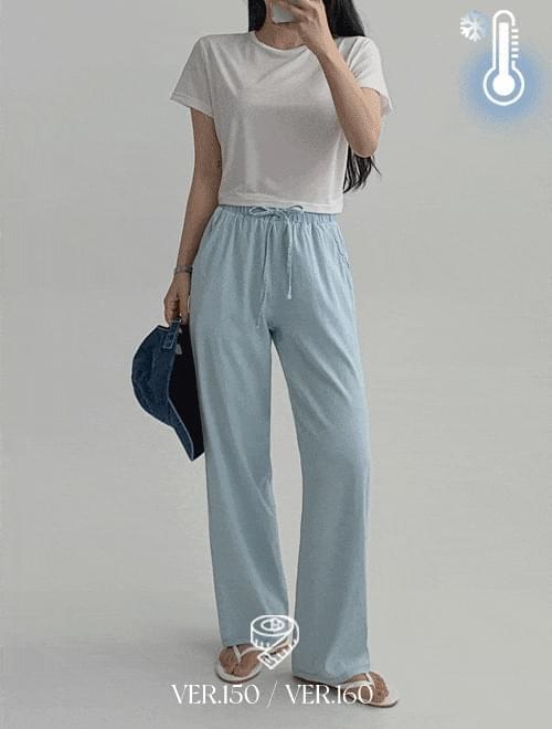 Cool Tencel Banding Wide Long Pants - Short Women/Choose Length/4 Colors (Ships Today)