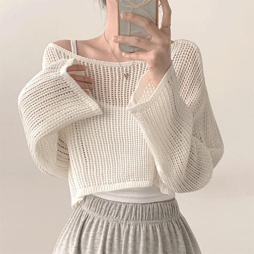 Dove Round Punching See-through Overfit Long Sleeve Net Knitwear  (Ships Today)