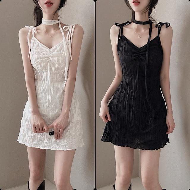 Leah Ribbon Pleated Bustier Sleeveless Mini Dress 2colors (Ships Today)
