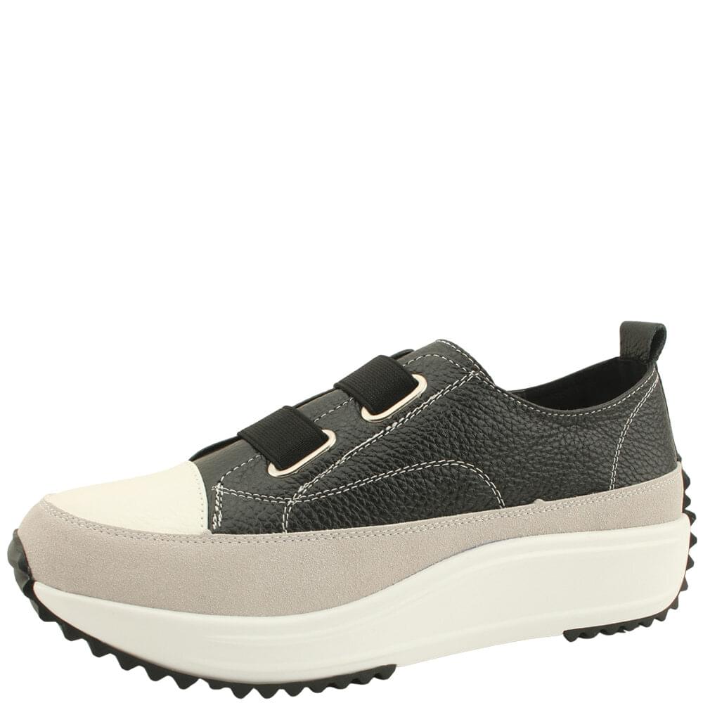 Calfskin banding strap canvas shoes high heel sneakers black
