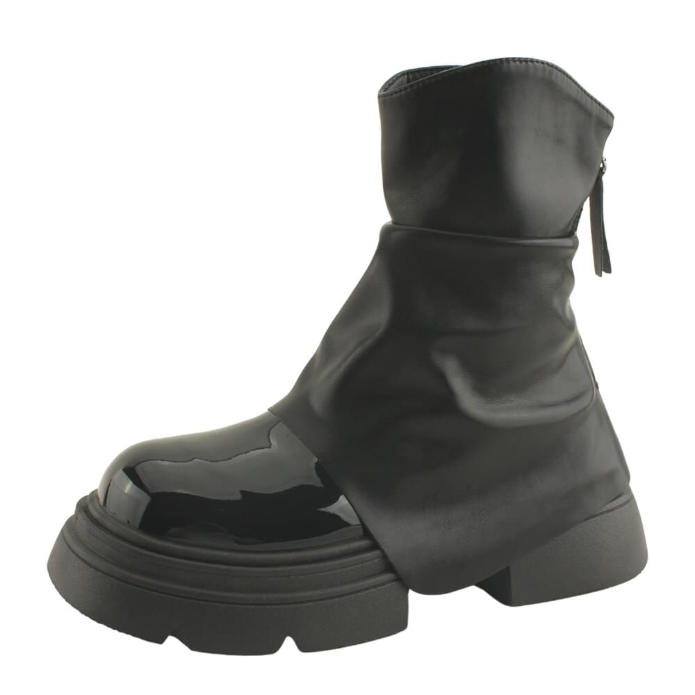Stylish Warmer Enameled Ankle Boots 6cm Black
