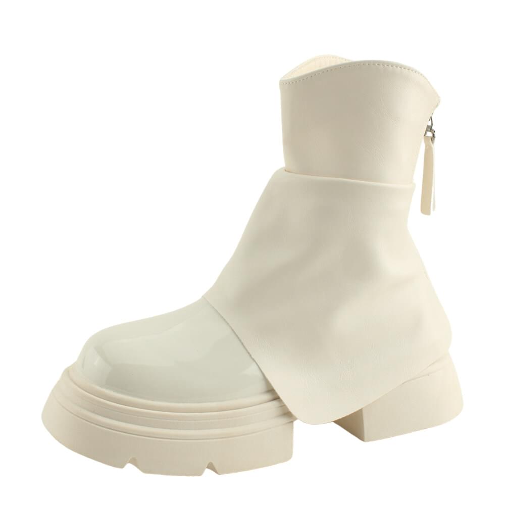 Stylish Warmer Enameled Ankle Boots 6cm Beige