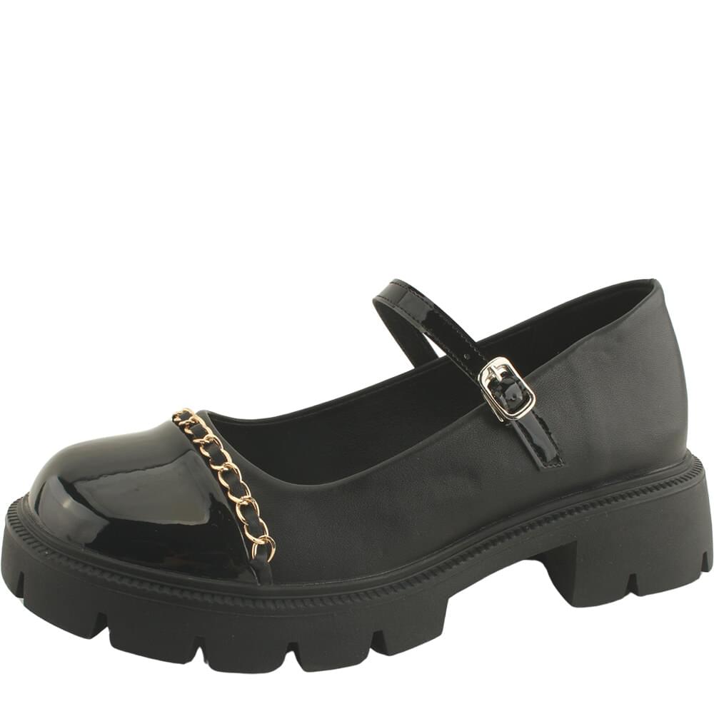 Height Increased Heel Chain Mary Jane Loafer Pumps 7cm Black