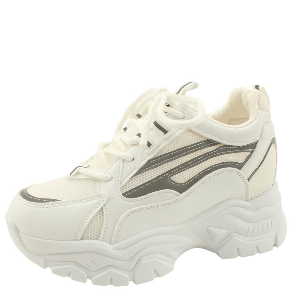 Mesh Scotch Height Increase Sneakers 9cm White