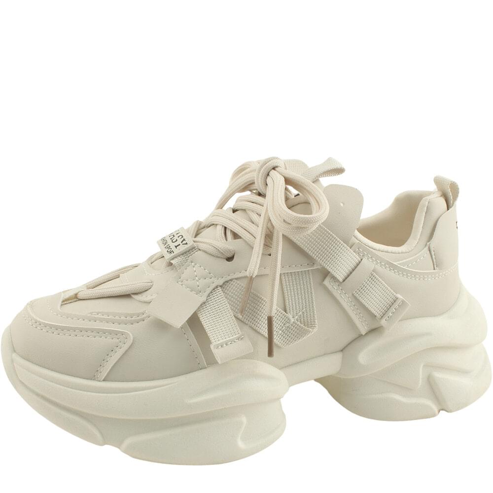 Contemporary double strap platform sneakers 6cm beige